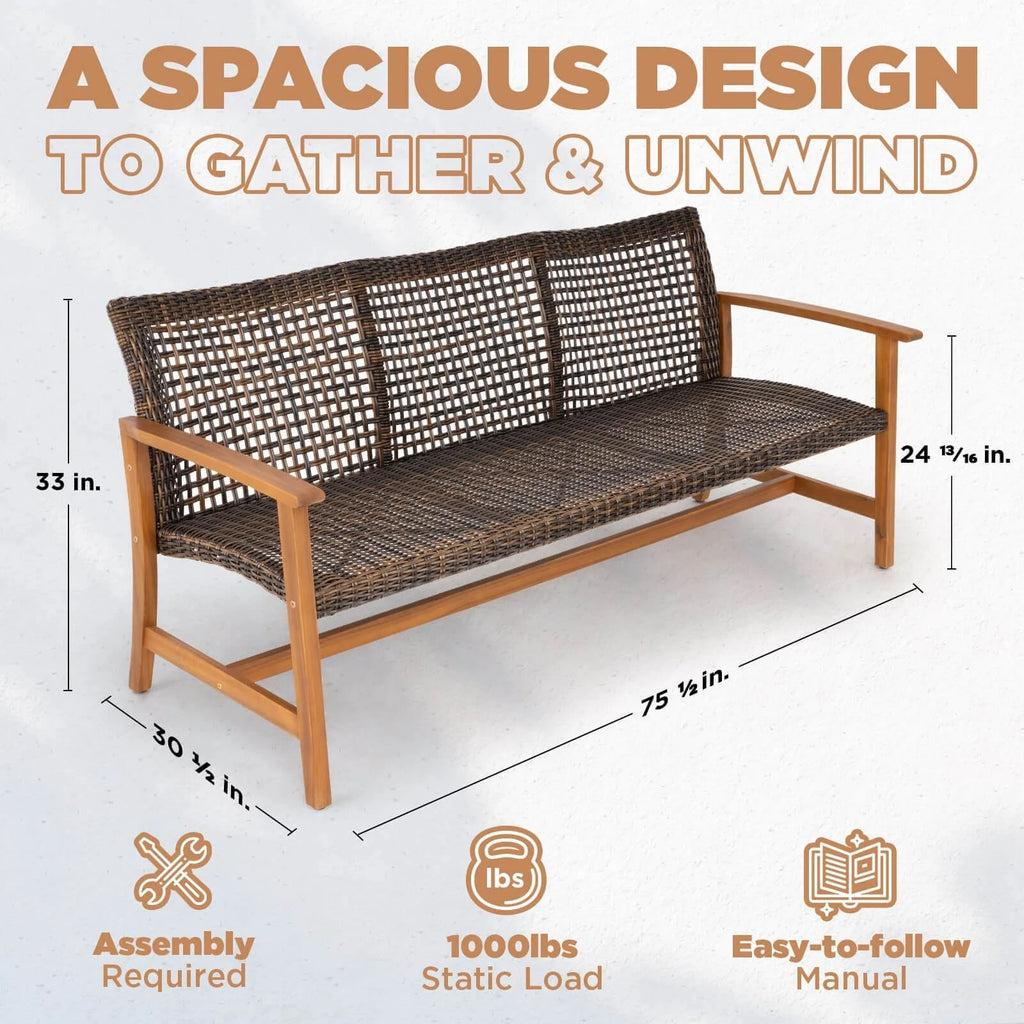 Teak Finish Acacia Patio Wicker Sofa Couch T927