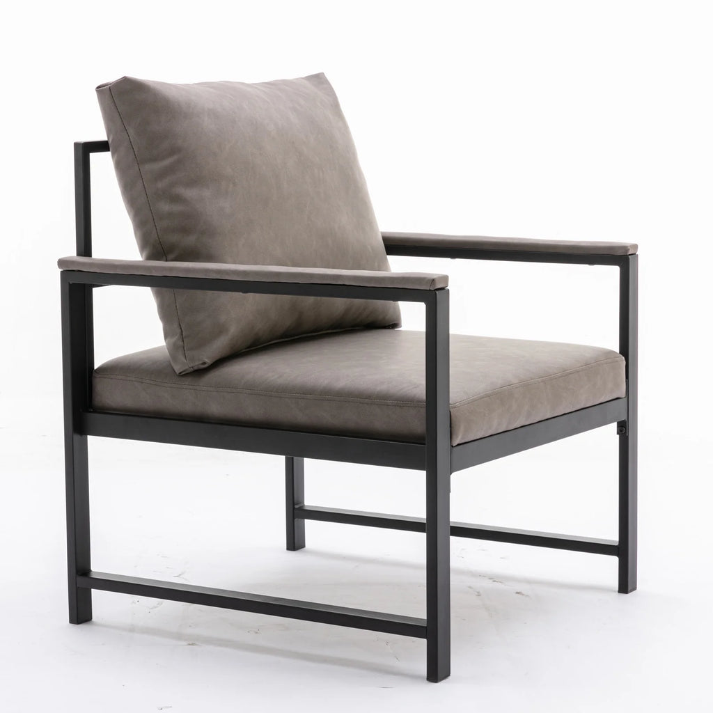Gray Faux Leather Accent Chair with Black Metal Frame N36575