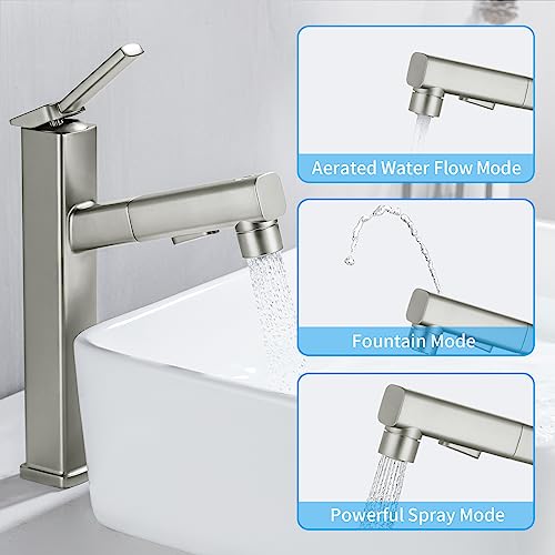Single Hole Pull Out Bathroom Faucet with Rotating Spout X180