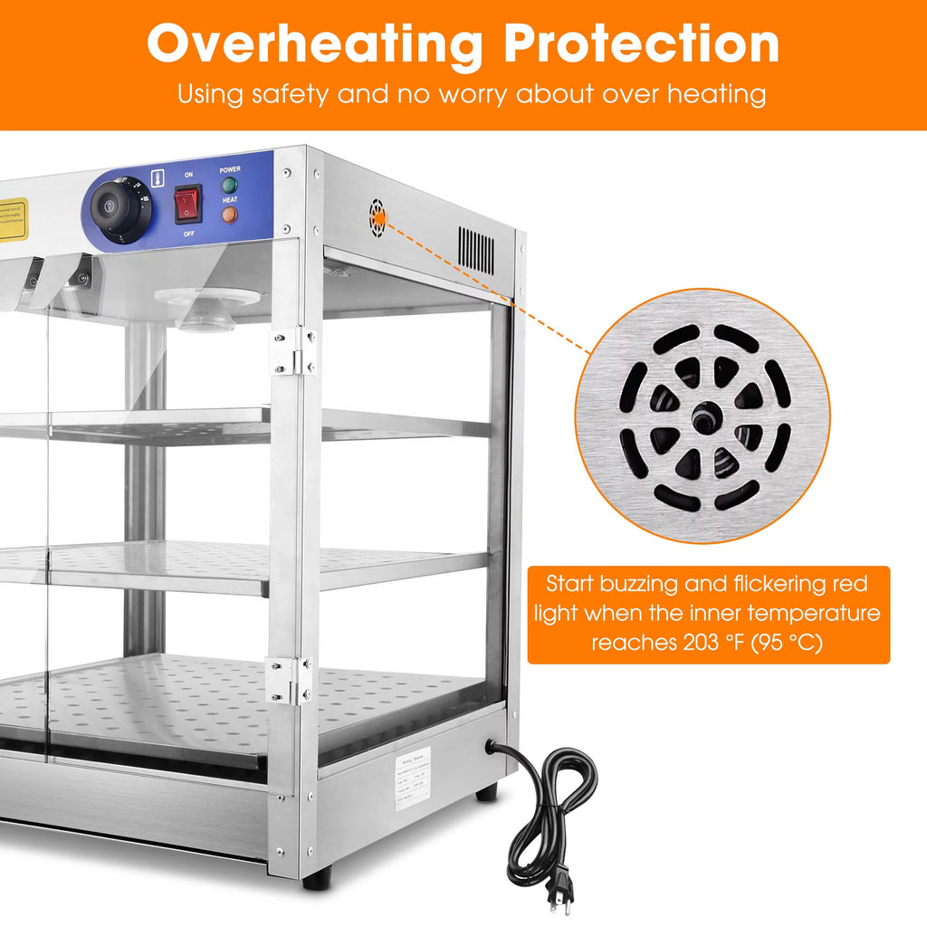 Commercial 3-Tier Food Warmer Display Case 750W Q793