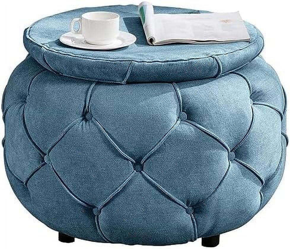Blue Woven Round Tufted Ottoman Z581264