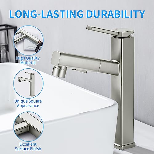 Single Hole Pull Out Bathroom Faucet with Rotating Spout X180