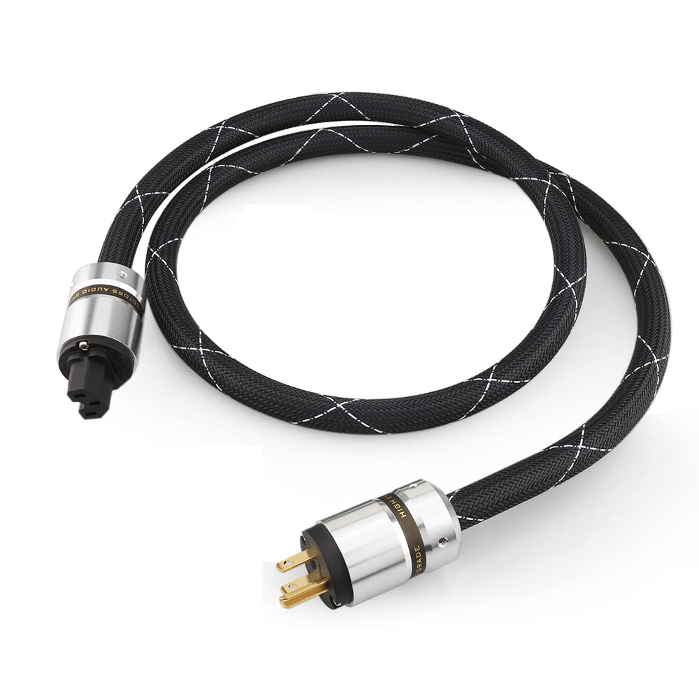 12AWG HiFi Power Cord 3-Prong Gold Plated Power Connectors AC Power Cable with US Plug + IEC 320 C15 Connector (2M / 6.56FT) L1002