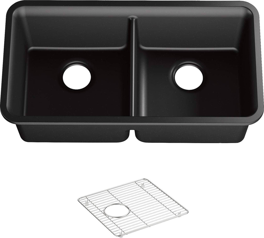 Matte Black Undermount Double-Equal Kitchen Sink with Rack M739