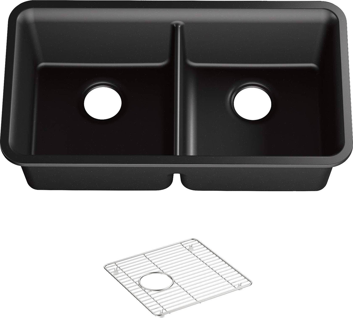 Matte Black Undermount Double-Equal Kitchen Sink with Rack M739