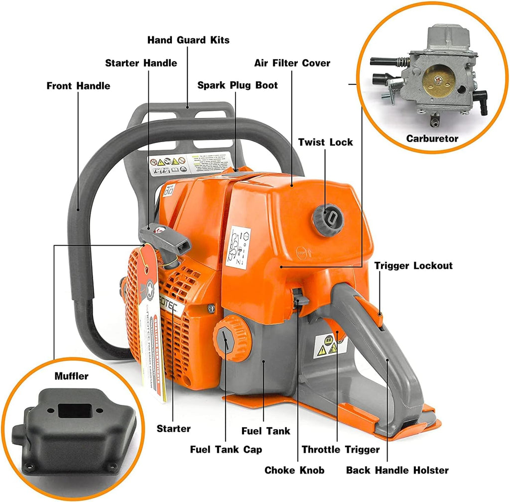92cc Gas Chainsaw with 24 inch Bar and Chain Q360