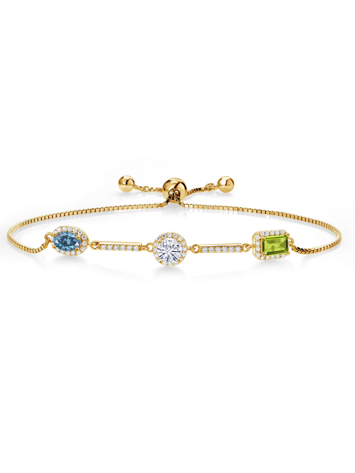 18K Yellow Gold Plated Silver Bracelet Persian Blue and White Moissanite 1.55 Cttw C803