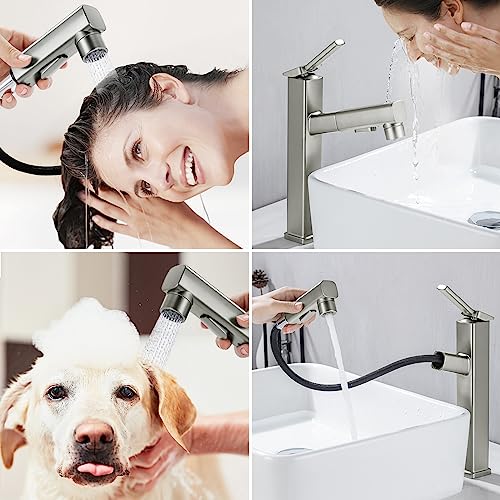 Single Hole Pull Out Bathroom Faucet with Rotating Spout X180