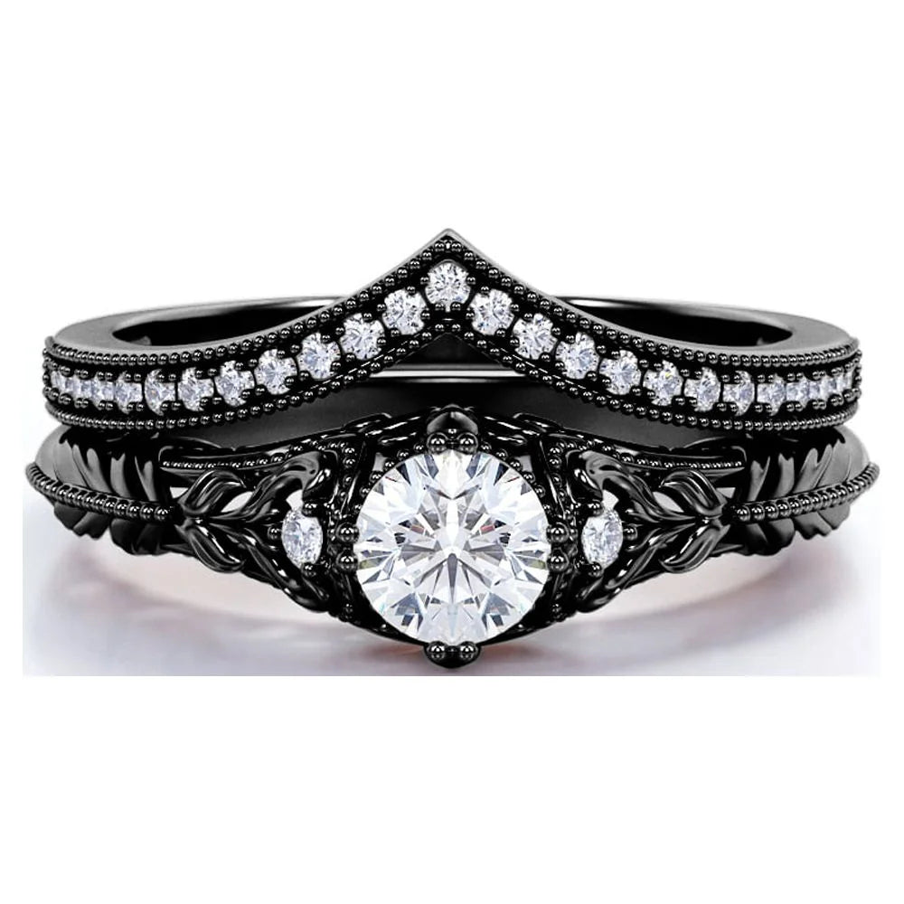 10k Black Gold Diamond Wedding Ring Set W354081
