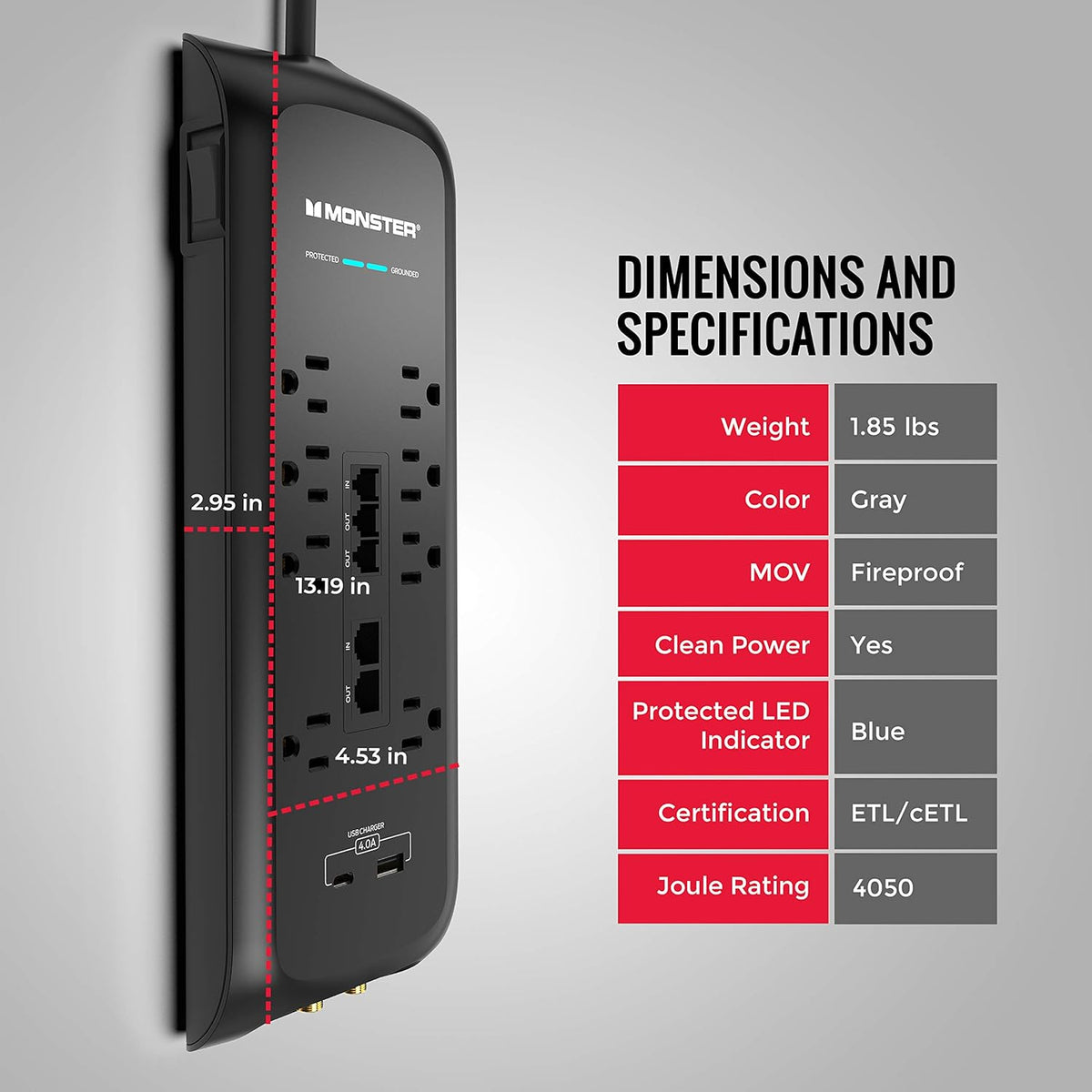 Power Strip Surge Protector with USB Ports, 8 Plug-ins and 2 USB, Pack of 2 V8292