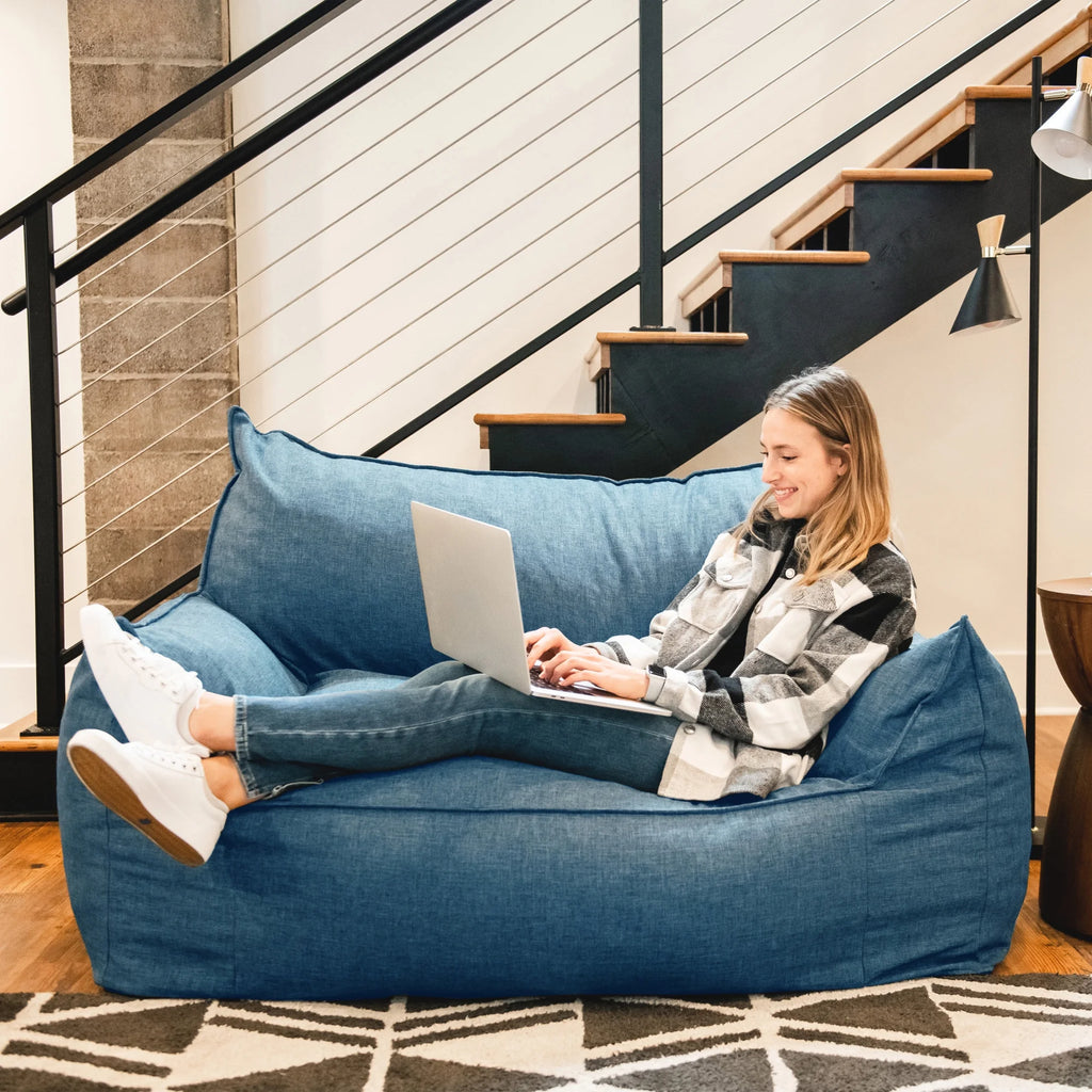 Pacific Blue Foam Filled Bean Bag Sofa with Removable Cover L366485