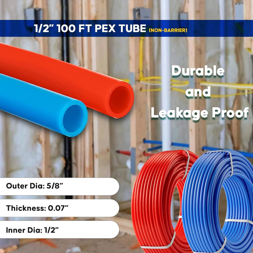 2 Rolls 1/2 Inch X 50 Ft Blue And Red PEX Pipe H2539