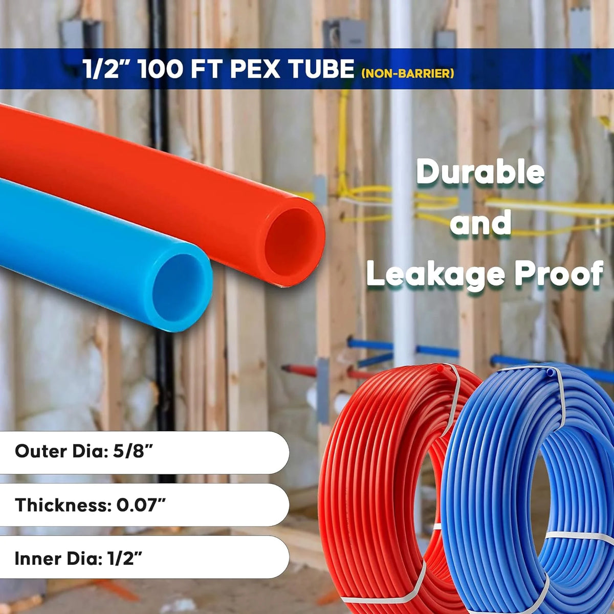 2 Rolls 1/2 Inch X 50 Ft Blue And Red PEX Pipe H2539