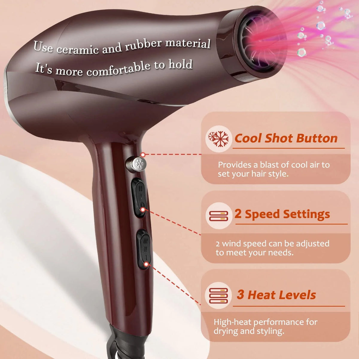 2000 Watt Negative Ionic Hair Dryer with Diffuser Concentrator Comb H6221