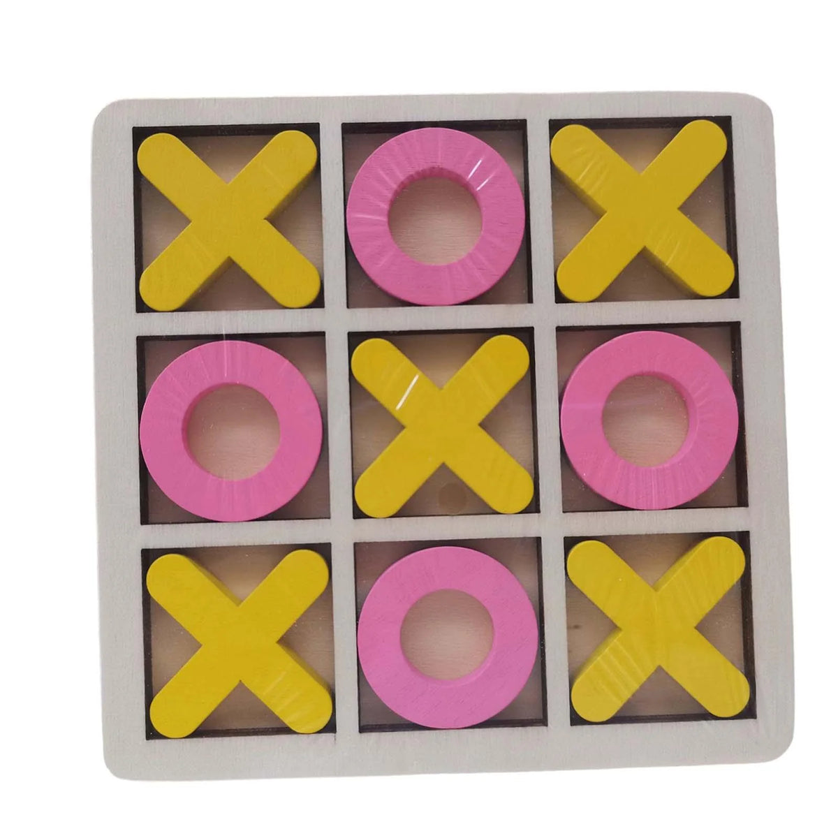 Yellow Pink Wood Tic Tac Toe Game Set A6689