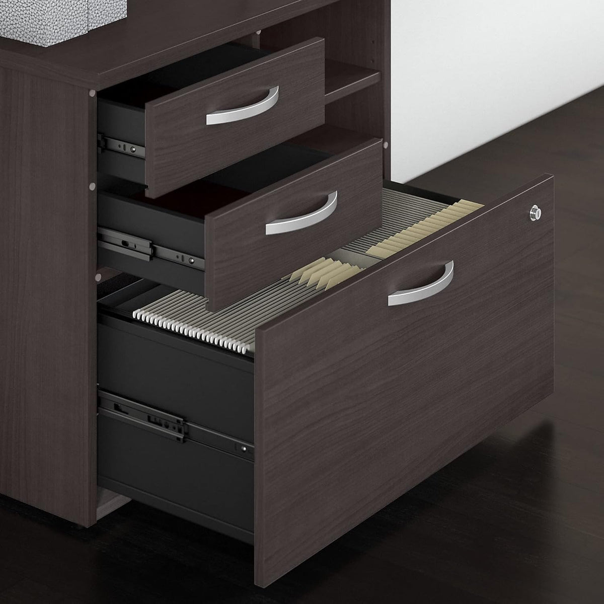 Storm Gray Office Storage Cabinet with Drawers and Shelves X2597