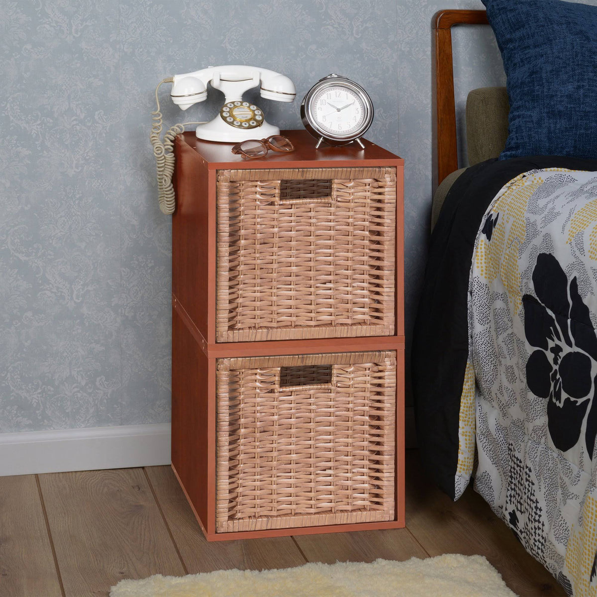 Truffle/Natural 2 Cubes and 2 Wicker Baskets Storage Set V597