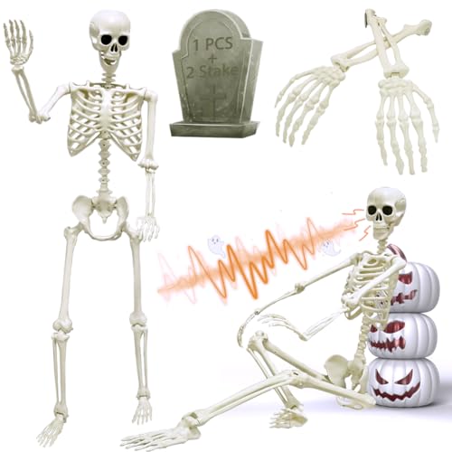 Life Size Posable Skeleton with Glowing Eyes and Sound M86231