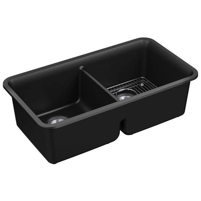 Matte Black Undermount Double-Equal Kitchen Sink with Rack M739