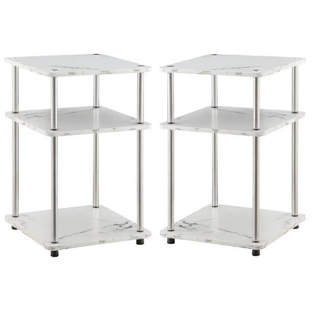 White Faux Marble Three-Tier End Table Set of 2 M4447