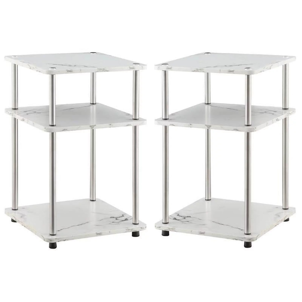White Faux Marble Three-Tier End Table Set of 2 M4447