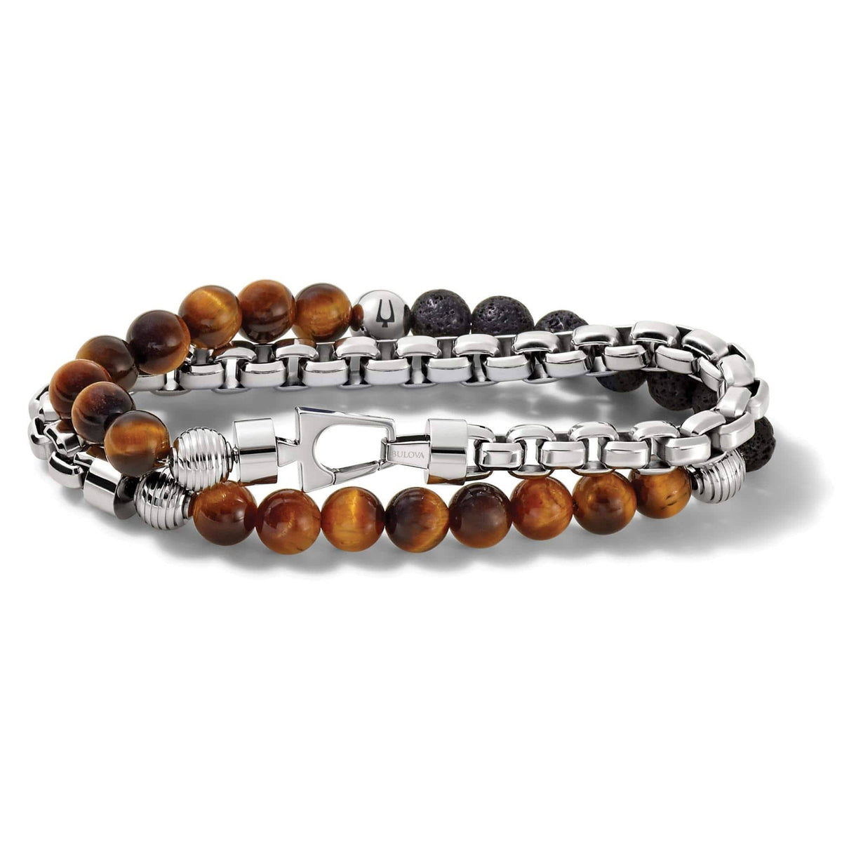 Men's Tiger Eye & Lava Bead Stainless Steel Wrap Bracelet K14074