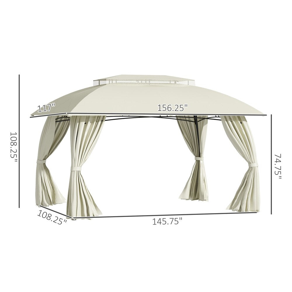 Double Vented Roof Patio Gazebo with Steel Frame and Curtain Sidewalls X87958
