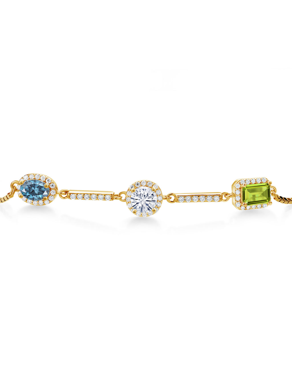 18K Yellow Gold Plated Silver Bracelet Persian Blue and White Moissanite 1.55 Cttw C803