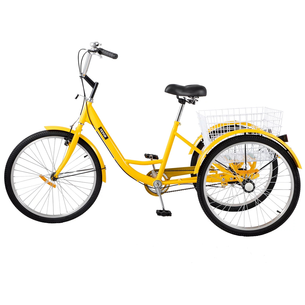 24 inch 1-Speed Yellow Adult Tricycle with Cargo Basket G363245
