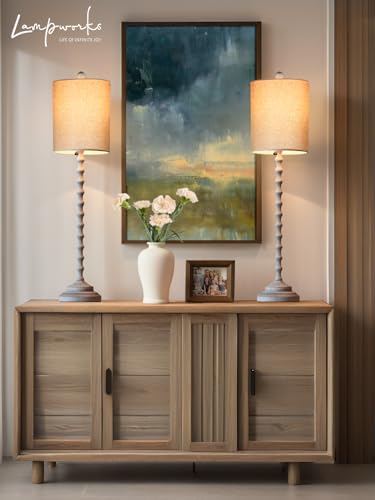 Set of 2 30" H Table Lamps with Metal Bases & Linen Shades X28382