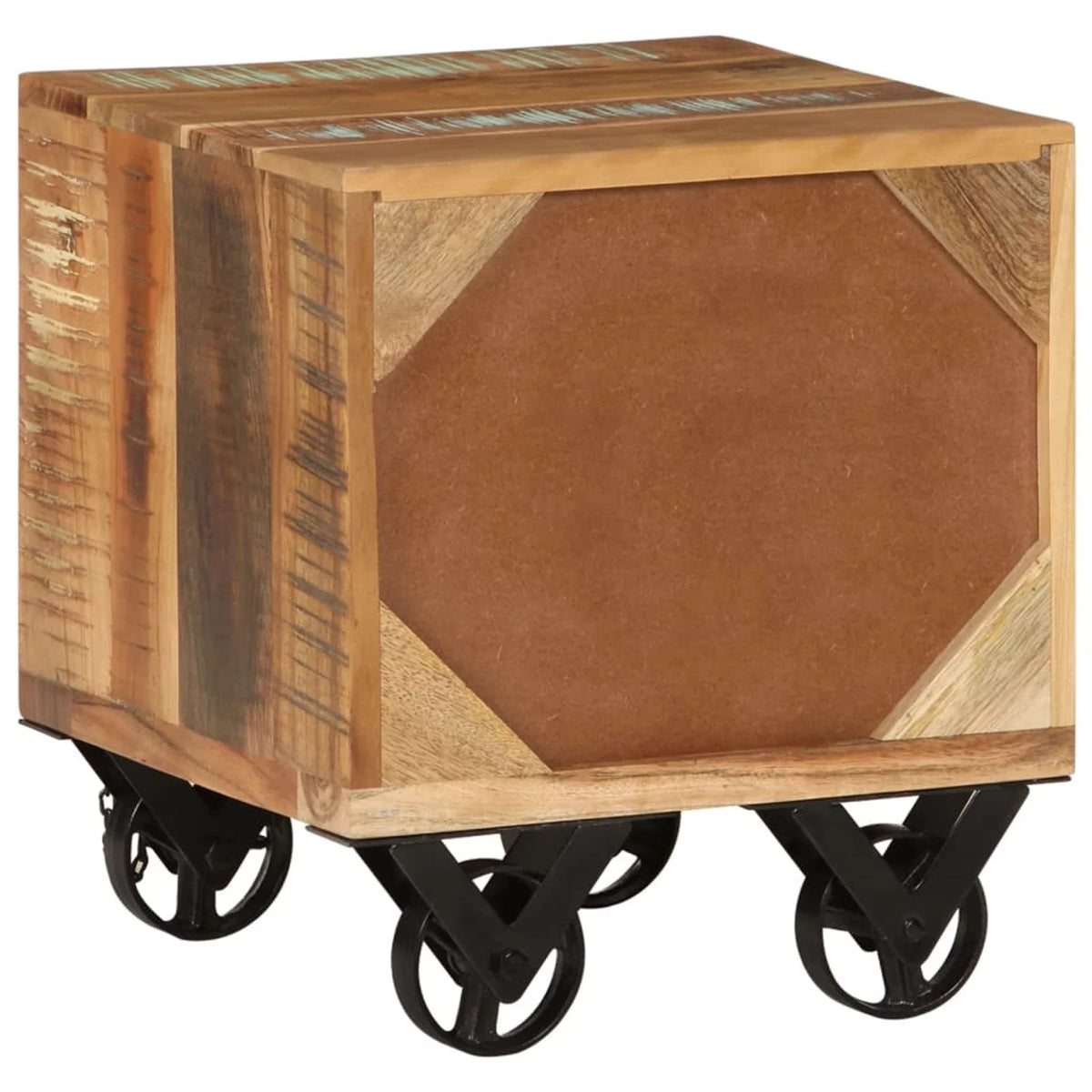 Side Table with Storage Drawer and Wheels Reclaimed Wood A298972