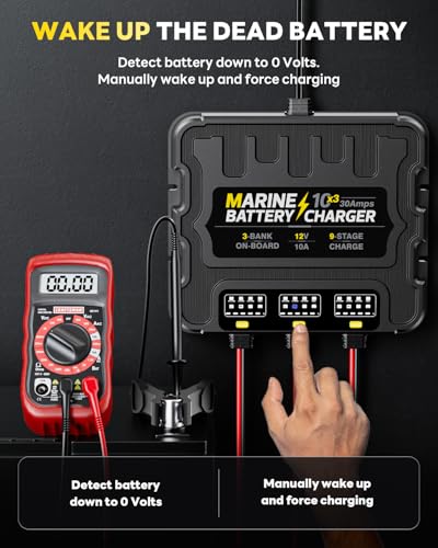 2 Bank Marine Battery Charger, 10A, 12V, Waterproof, Lithium, AGM, Deep-Cycle U2086