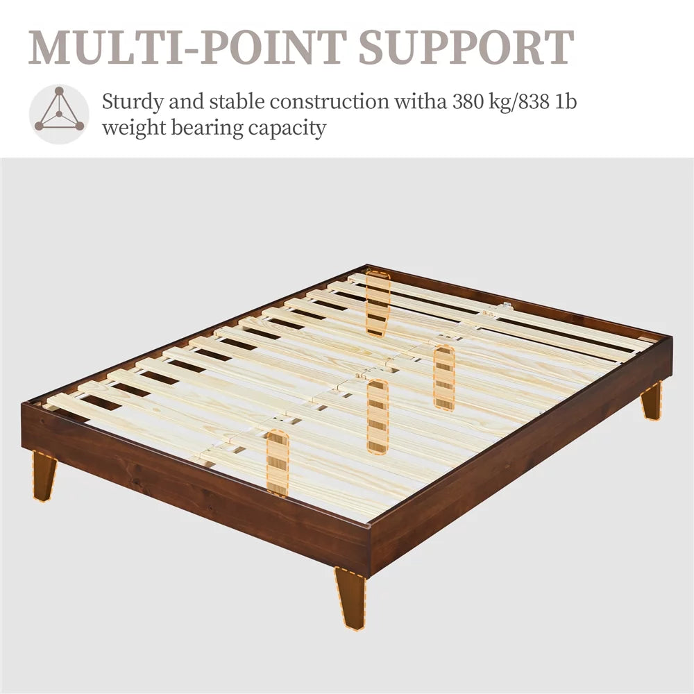 Queen Smoked Walnut Platform Bed Frame with Wood Slat Support T286
