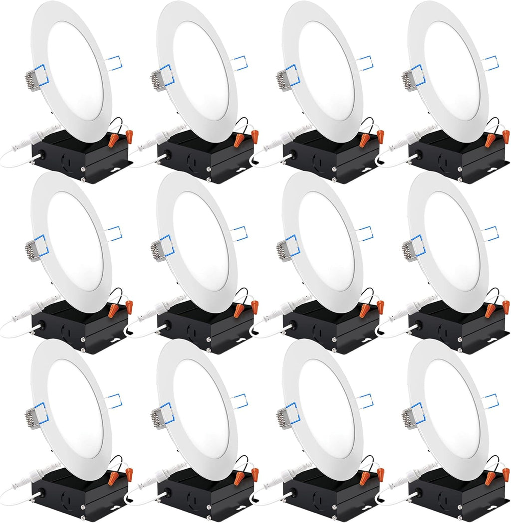 12 Pack 4 Inch Ultra Thin LED Recessed Ceiling Lights, 4000K Cool White, Dimmable 10W=60W, 650 LM, Canless Q176