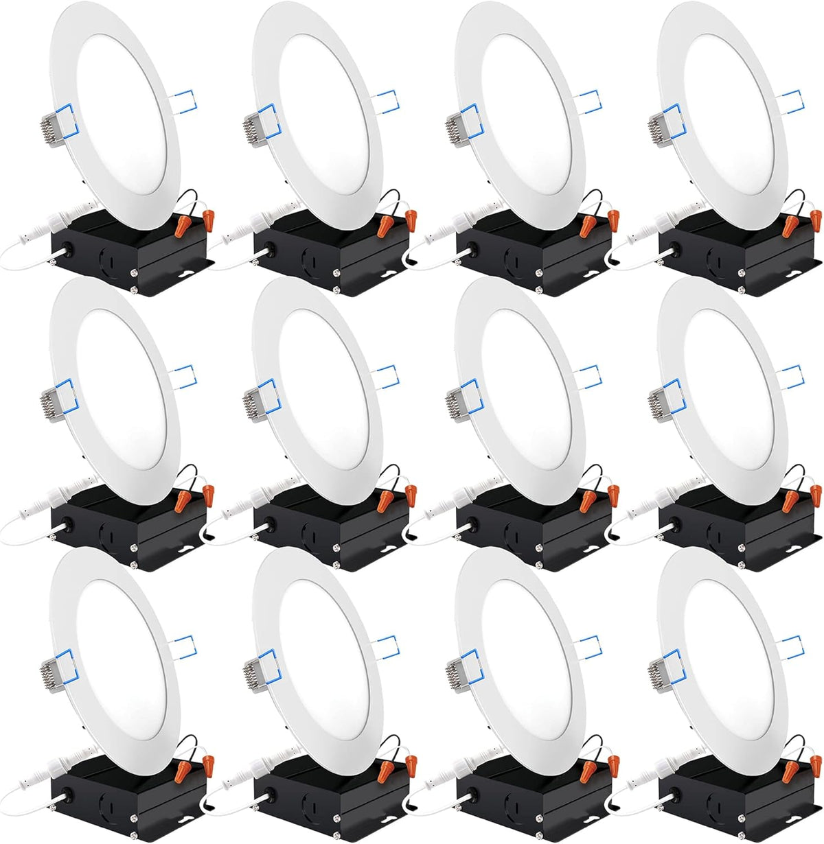 12 Pack 4 Inch Ultra Thin LED Recessed Ceiling Lights, 4000K Cool White, Dimmable 10W=60W, 650 LM, Canless Q176