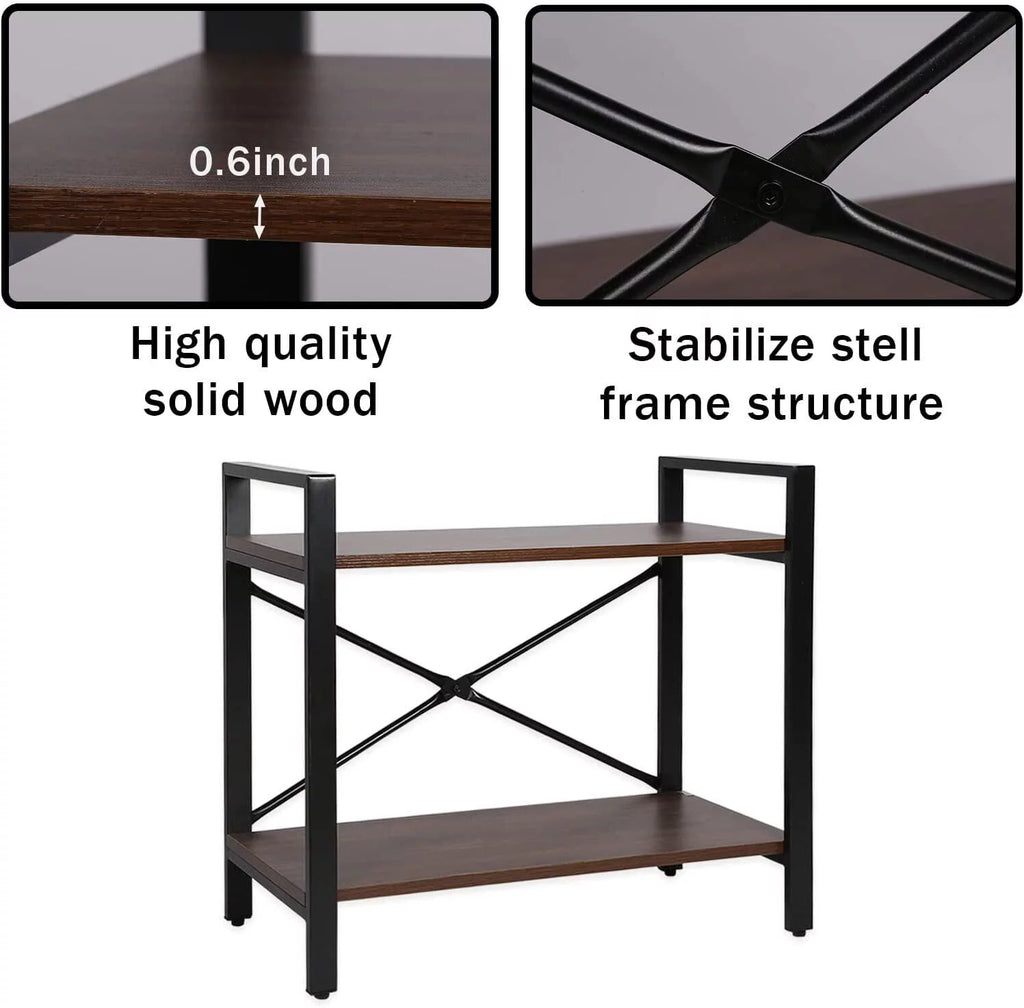 2-Tier Ash Grey Wood Bookshelf with Metal Frame C173211