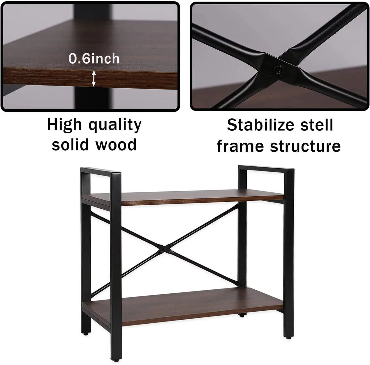 2-Tier Ash Grey Wood Bookshelf with Metal Frame C173211