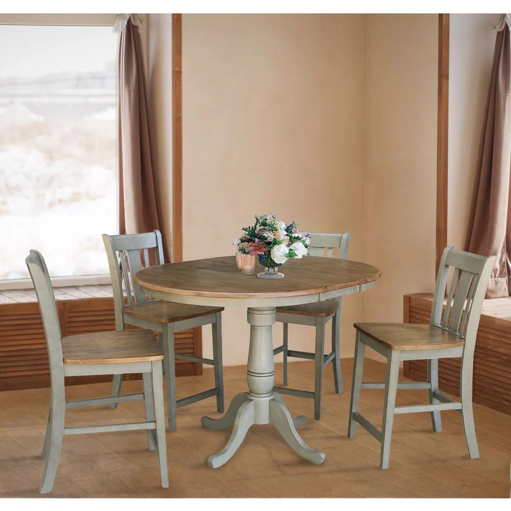36" Round Wood Extension Dining Table With 4 Stools W835623