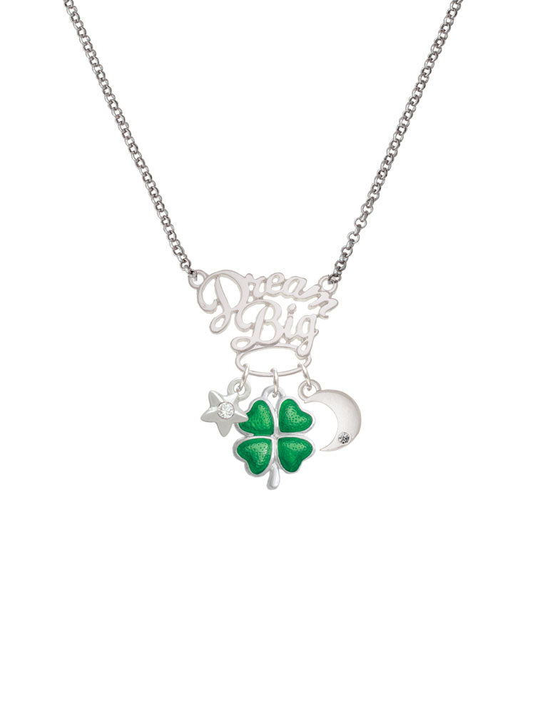 Silvertone Translucent Green Four Leaf Clover Pendant Necklace, 25" G25636