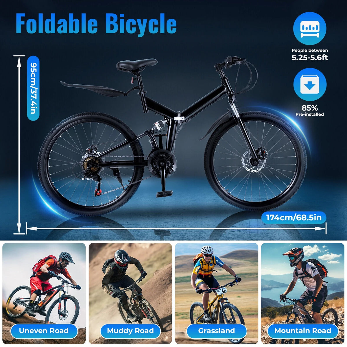26 inch 21 Speed Full Suspension Folding Mountain Bike G78412