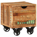 Side Table with Storage Drawer and Wheels Reclaimed Wood A298972
