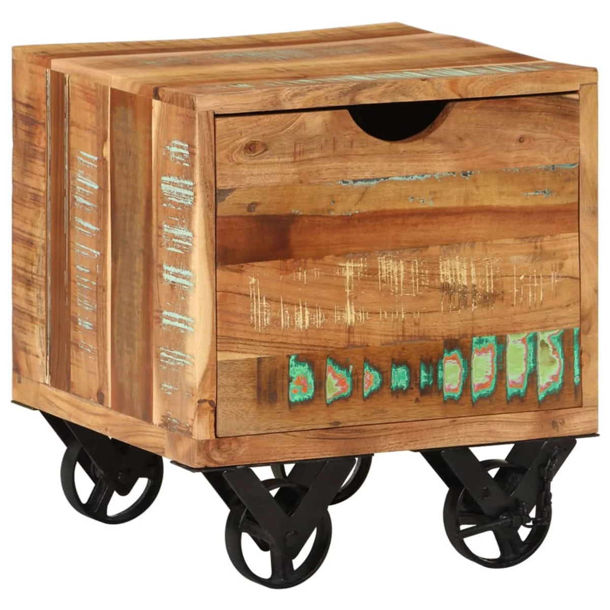 Side Table with Storage Drawer and Wheels Reclaimed Wood A298972