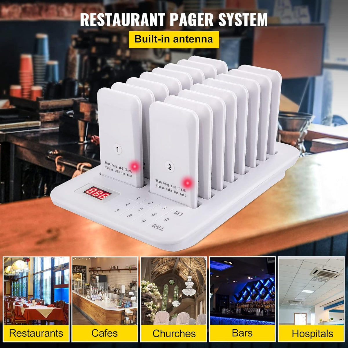 Wireless Paging Queuing Calling System with Vibration, Flashing and Buzzer R9163