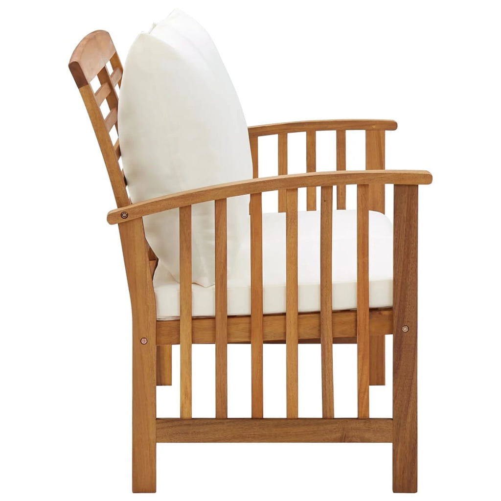 Cream White Cushion Acacia Wood Garden Bench A29478