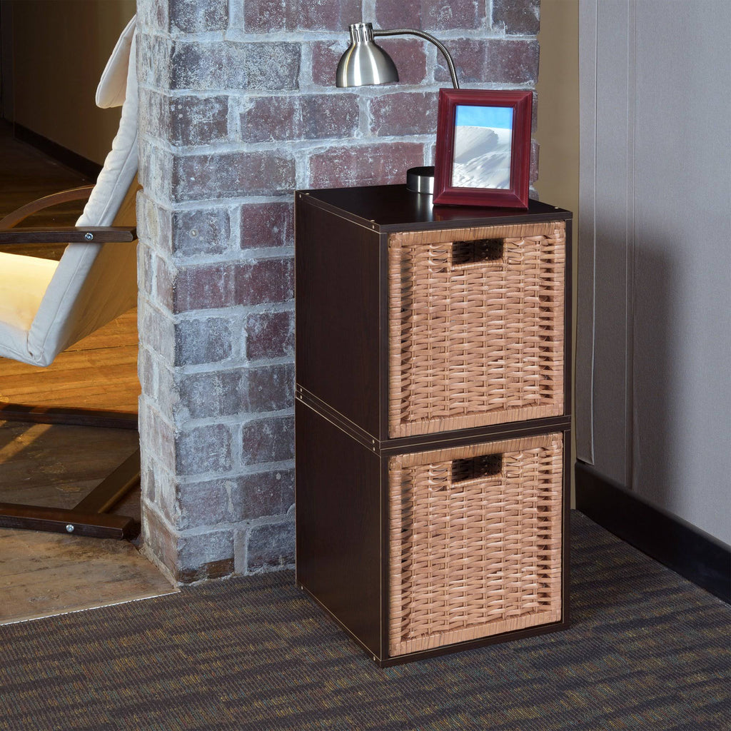 Truffle/Natural 2 Cubes and 2 Wicker Baskets Storage Set V597