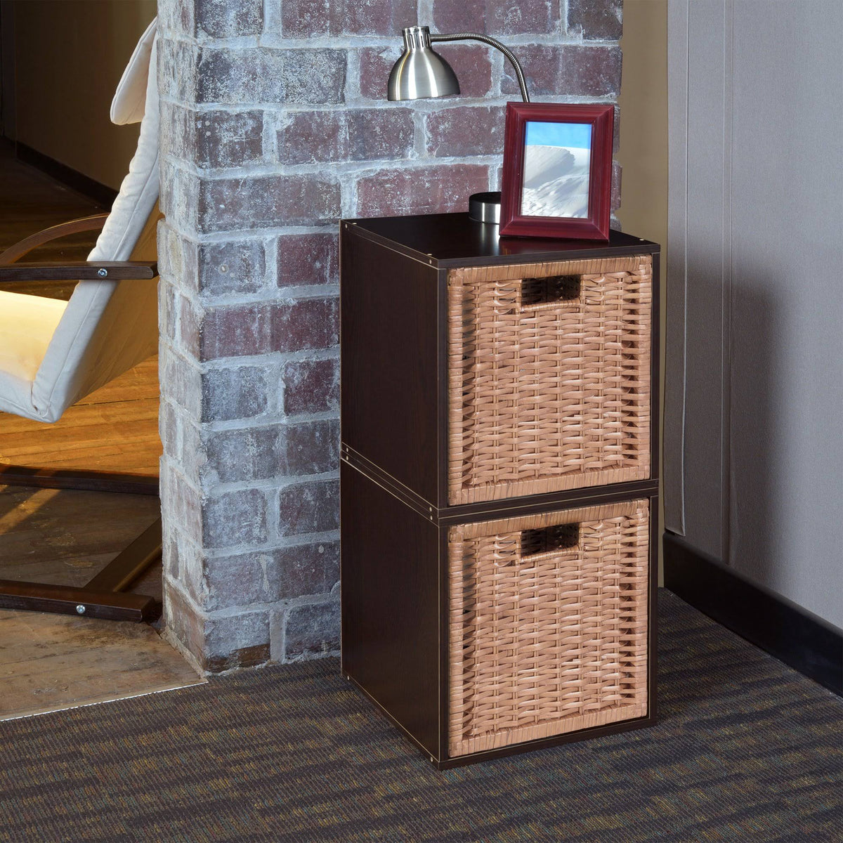 Truffle/Natural 2 Cubes and 2 Wicker Baskets Storage Set V597