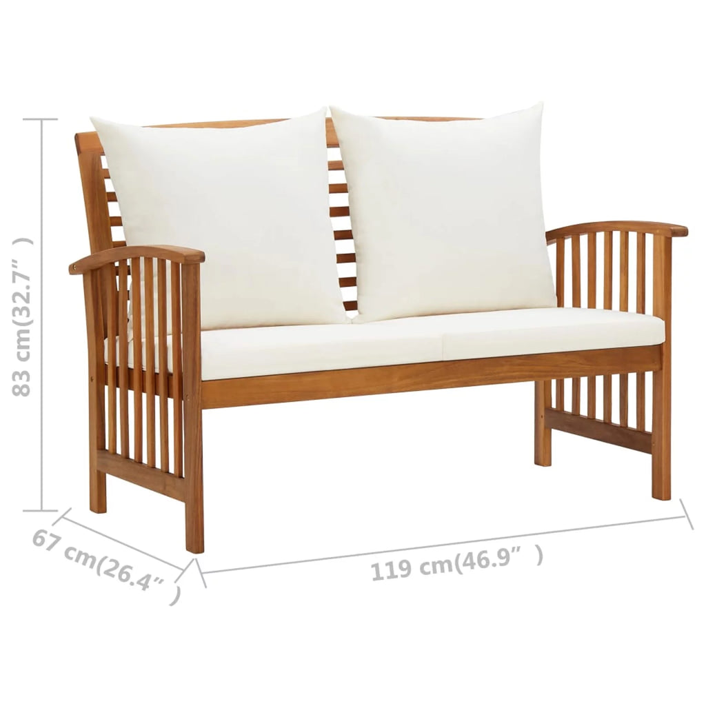 Cream White Cushion Acacia Wood Garden Bench A29478