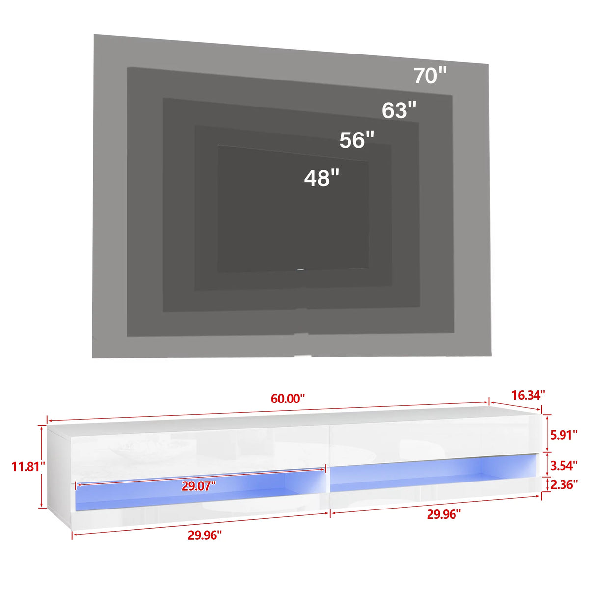 White High Gloss Wall Mounted TV Stand with LED Lights I8029