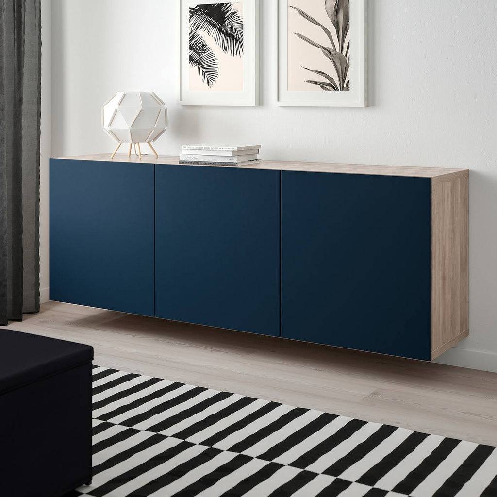 Walnut Effect Light gray Blue Wall-Mounted Cabinet Combination 180x42x64 cm J992147