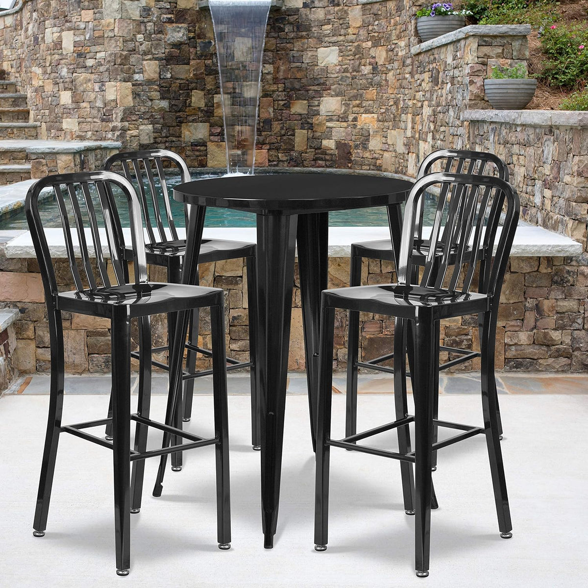Silver Metal Bar Table Set with 4 Stools L983621